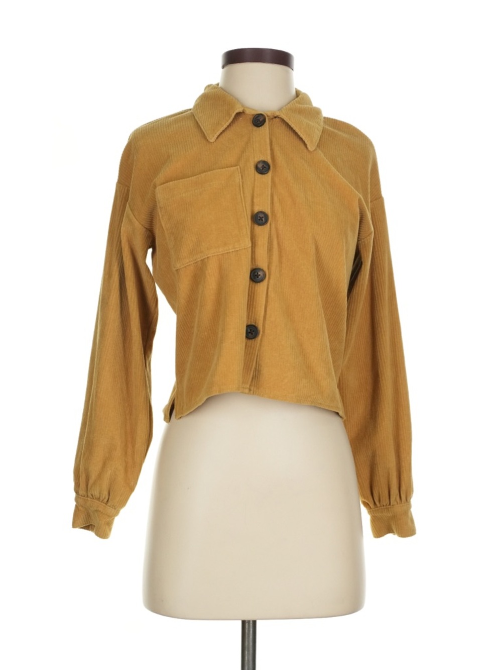 Madewell cropped corduroy collared long sleeve shirt, golden yellow, M